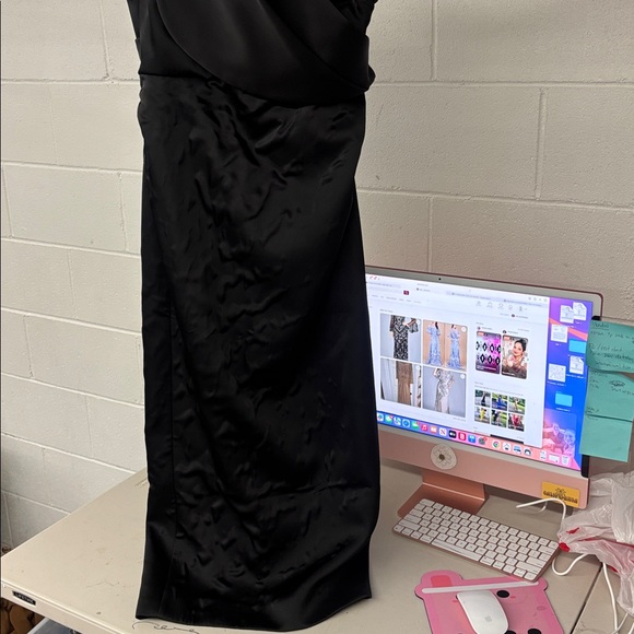 Sz 8 Rachel Gilbert Edan Dress One Shoulder Satin Solid Black one shoulder - Picture 6 of 6